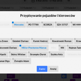 Przypisywanie zasobów (pojazdy, kierowcy) wprost w widoku kalendarza