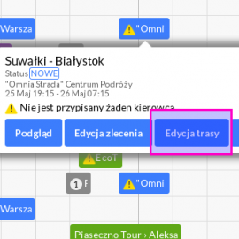 Edycja pola uwagi do trasy, wprost z widoku kalendarza