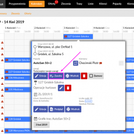 Zmiana autobusu i kierowcy trasy z widoku Kalendarza