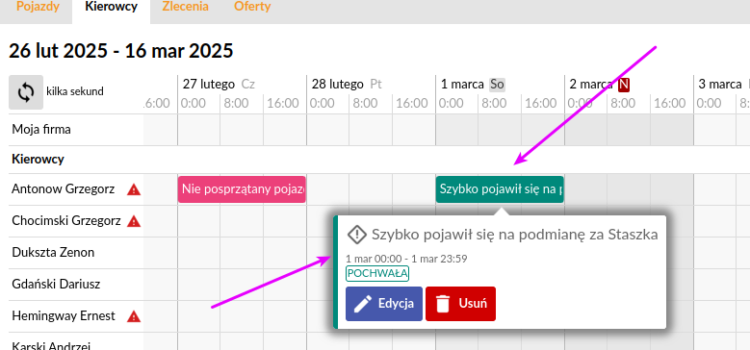 Moduł zdarzenia w Kierowcach